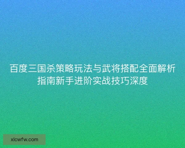 百度三国杀策略玩法与武将搭配全面解析指南新手进阶实战技巧深度